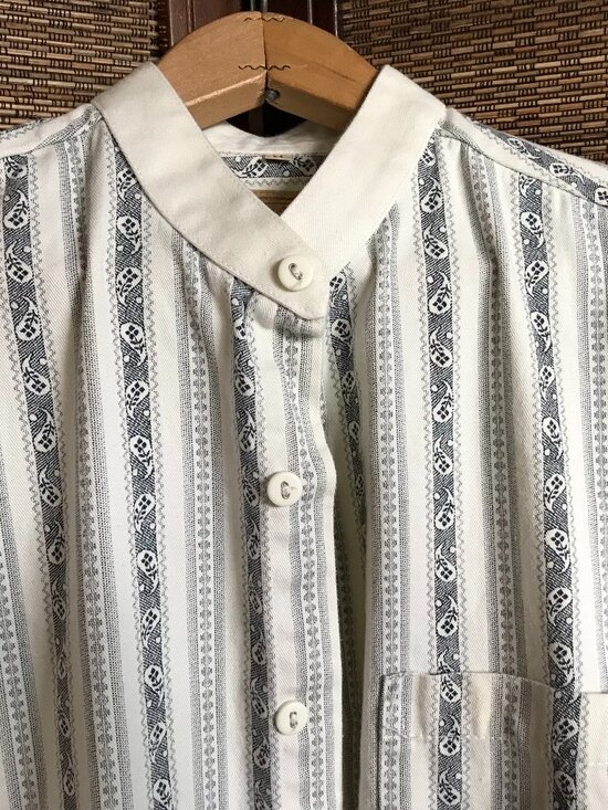 Wah Maker Nehru Collar Button-Down Shirt: Vintage 80s Paisley Navy White Size M - Picture 4 of 10